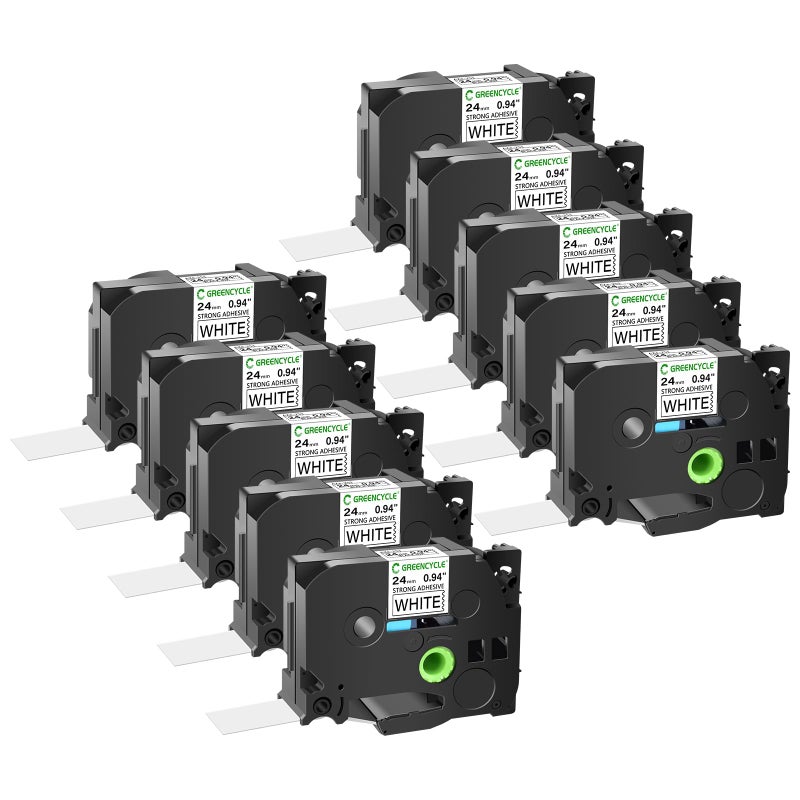 GREENCYCLE 10 Pack Compatible for Brother TZE-S251 TZ-S251 AZE-S251 Extra Strength Adhesive Black on White 0.94"" 24mm TZe-251 Label Tape for PT2730 PT9600 D600VP D800W H500LI P700 P710BT P750W - Image 1